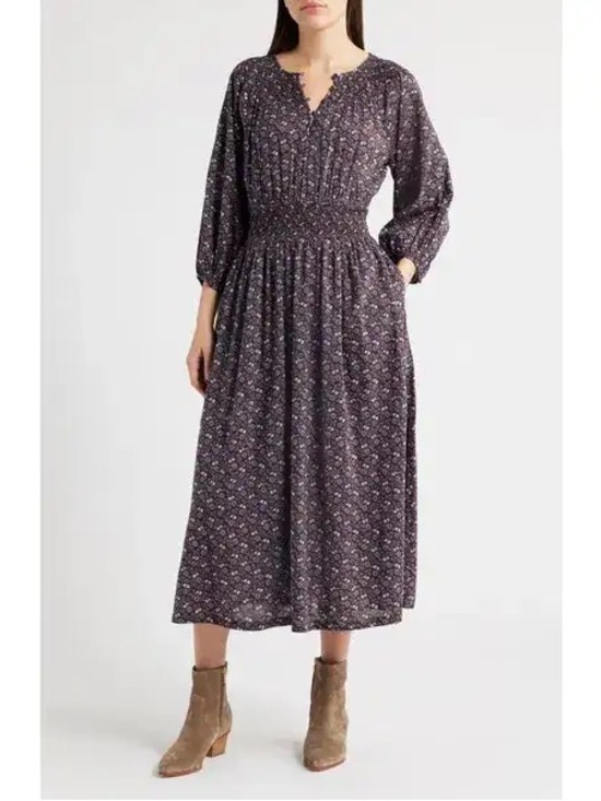 Madewell Dresses & Skirts - Madewell Shirred Splitneck Floral Midi Dress in Chocolate Raisin, Size XXL, NWT